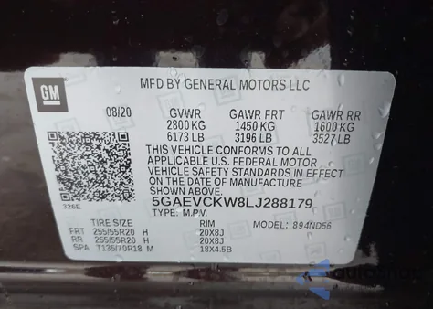 2020 Buick Enclave Awd Avenir z USA, uszkodzony, nr VIN 5GAEVCKW8LJ288179